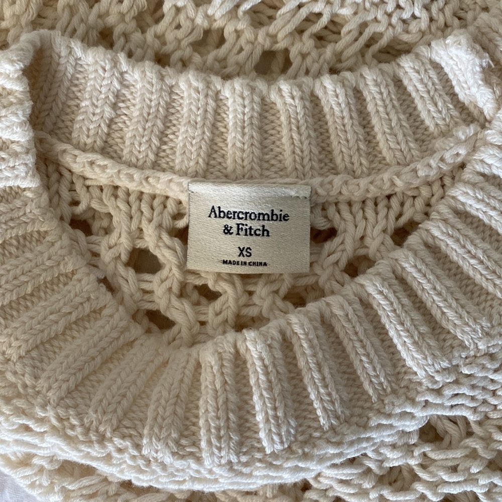 Abercrombie Long-Sleeve Crochet Mesh Knit Crew Top Sweater NWOT - Picture 10 of 11